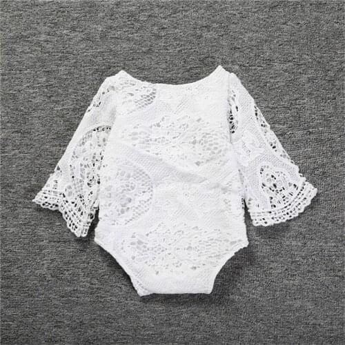 Newborn Baby Clothes Summer New Baby Girls White Lace Bodysuits Cotton Batwing Sleeve Baby Bodysuit Ruffles Girl Clothing