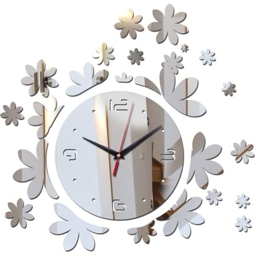 Hot sale new promotion home decoration acrylic mirror diy clock wall clocks modern living room 3d stickers quartz watch needle