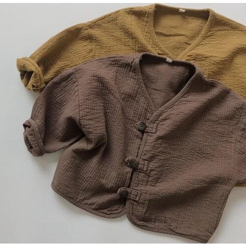Korean Japan Style Spring Autumn Baby Boys Girls Cotton Linen Coat Baby Boys Girls Long Sleeve Cardigan Jacket Coat