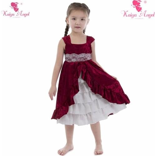 Kaiya Angel 2018 Hot Baby Kids Children Princess Clothing Toddler Girl Burgundy Flower Lace Birthday Party and Wedding Dress
