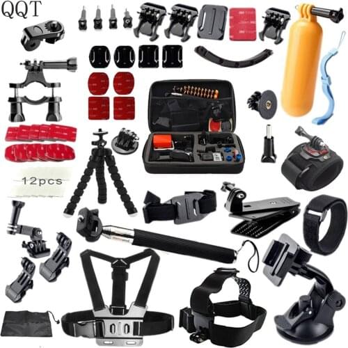 QQT for Go Pro 9 8 7 6 5 4 accessories Set Head support Strap Helm Harness Brustgurt mini stick Einbeinstativ Stativ H9R Camera