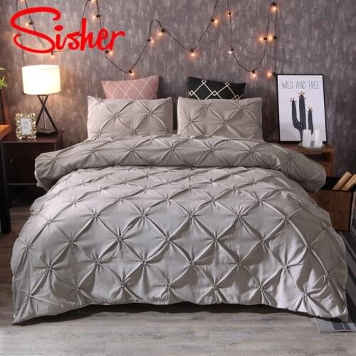 Luxury Classic 2/3PCS Bedclothes Duvet Cover Sets with Pillowcase Solid Color Pleat Bedding Set Single Queen King Size Bed Linen