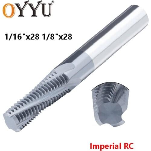 OYYU Inch RC Thread Milling Cutter Full Tooth Tungsten Steel Solid Carbide End mills Thread Cutting 1/16"x28 1/8"x28 Router Bit