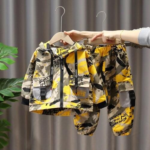 2021 Boys Clothes Set Hooded jacket Pants Camouflage overalls Outfit Autumn Kids Sport Suit winter Children Clothing for 2-8 Y