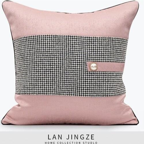LAN JINGZE PU Leather Pink Cushion Covers Home Decorative For Living Room Plaid Sofa Pillows Luxury Throw Pillowcase 45x45cm