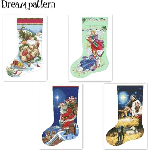 Holy night stocking cross stitch kit flowers 18ct 14ct 11ct cotton silk thread white fabric embroidery DIY handmade needlework