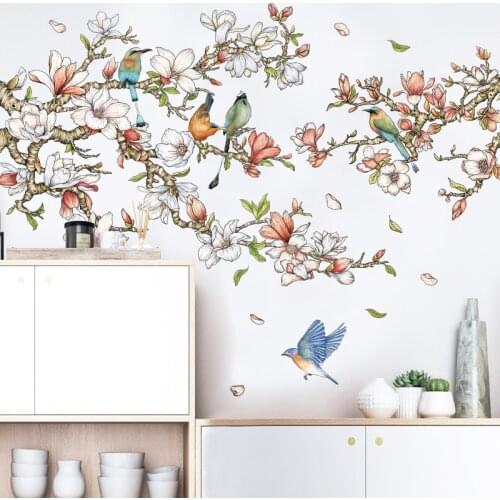 Magnolia Lark Wall Stickers for Living room Bedroom Sofa TV Background Wall Decor Vinyl Wall Decals Art Murals Home Decoration