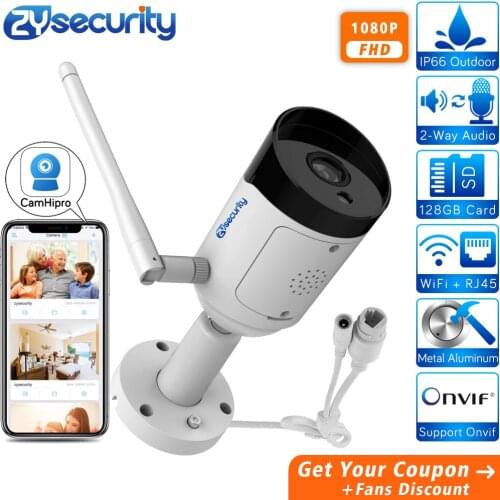 1080p Wifi Bullet IP Camera Outdoor Onvif SD Card Two Way Audio Email Alarm Night Vision CCTV Surveillance CCTV Camera Camhipro