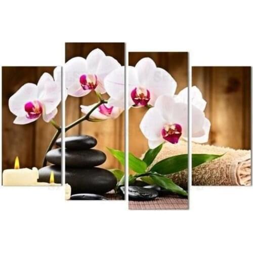 Unframed Top Wall Art Decoration Canvas Painting 4Pcs Spa Stone Flower Modern Printed Oil Pictures Beauty Home Living Room