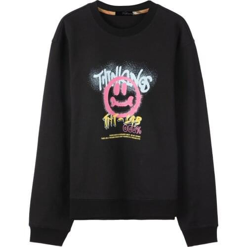 Votsein 2021 New Womens Letter Printing Unique Smile Face Sweatshirts Long Sleeve Leisure Pullovers