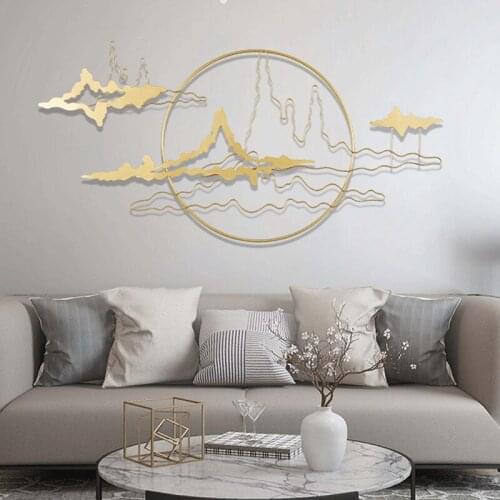 New Chinese Style Home Decoration Accessories Fashion Study Tea Room Metal Background Wall Hanging Pendent Creative Round Design