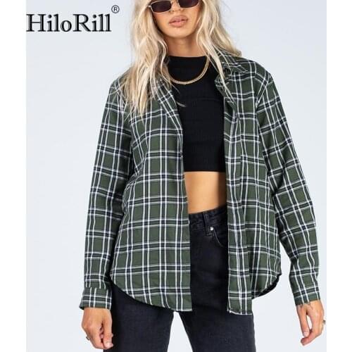 HiloRill New Arrivals Plaid Blouse Women Long Sleeve Casual Female Shirt Turn Down Collar Loose Office Ladies Tunic Tops Blusas