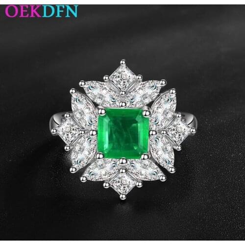 OEKDFN Vintage 100% 925 Sterling Silver Rings Accher Cut Created Moissannite Emerald Gemstone Diamonds Ring Women Fine Jewelry