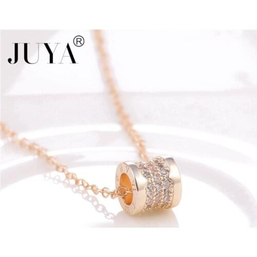 JUYA High quality copper inlay zirconia round pendant necklace for women rose gold chain necklaces Birthday initial necklace