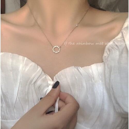 Korean Zirconia Round pendant Necklace For Women Silver Color Link Chain 2020 Cute Statement Choker Necklaces Fashion Jewelry