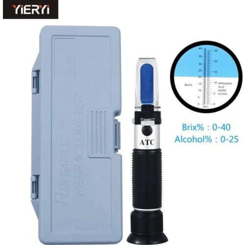 Portable Handheld 0 To 40% Brix Meter 0 To 25% Alcohol Wort Gravity Refractometer Test Beer Juice Wine Brix Meter Box