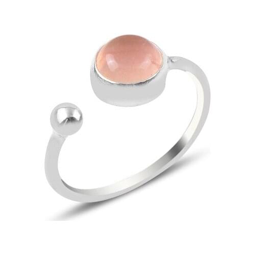 KUTAYDAN Pink Quartz Stone Adjustable Tall Ring 925 Sterling Silver
