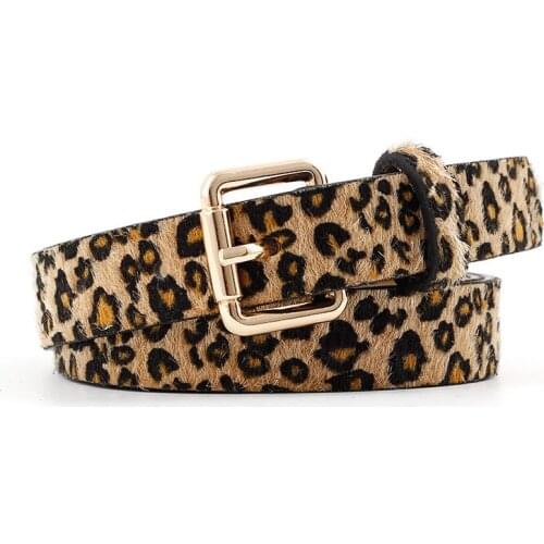 OLOME Vintage Animal Leopard Leather Belt Women Black White Gold Buckle Female Waist Jeans Cheetah Belts