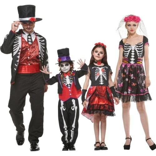 Reneecho The Dead Of Dead Costume For Family Kids And Adult Skull Senorita Fancy Dress Women Boys Vampire Halloween Costume