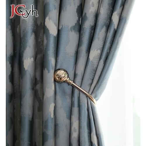 JCyh Top Luxury Jacquard Blue Curtains For Living Room American Style Window Curtains For Bedroom Fabric Rideaux Drape Firanki