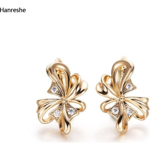 Hanreshe Crystal Zircon Stud Earrings Copper Romantic Party Wedding Jewelry Female Beautiful Fashion Gold Earrings Women Gift