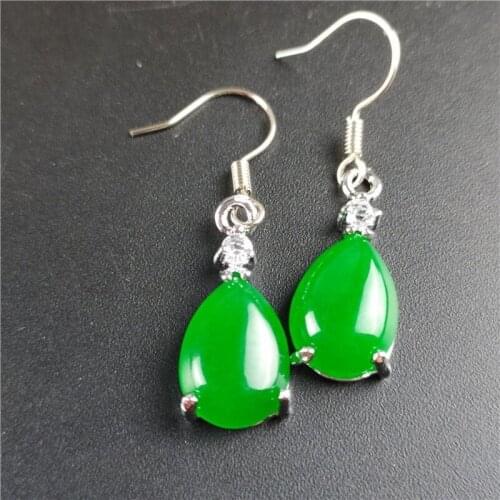 Natural Green Chalcedony Hand Carved 925 Silver Inlaid Drop Earrings Fashion Jewelry Mens and Womens Earrings
