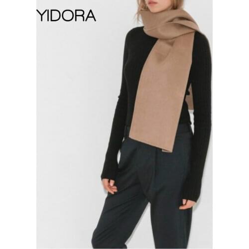 High-end 2018 Women Wool Cashmere Black/Camel Solid Color Simple Style Scarf - Yidora Soft Warmer Minimalist Style Square Shawl