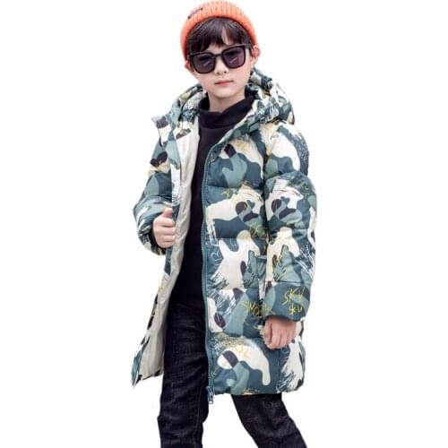 Baby boy clothes boy winter mid-length padded down jacket boy letter printed camouflage hooded cotton jacket boy warm jacket