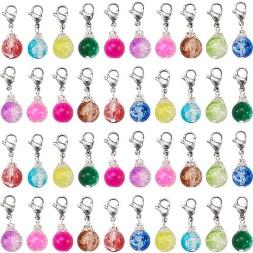 50pcs Glass Pendants Charms with Iron Findings and Lobster Claw Clasps for Necklace Chain Jewelry Making DIY Accessories