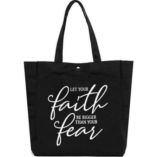 Faith Be Bigger Than Faith Printed Tote Bag Large Capacity Canvas Shopping Bag Christian Church Bag Work Bag Gift Beach Bag