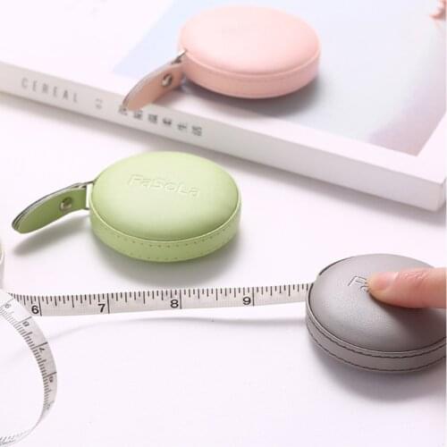 Retractable Tape Measure With Round Faux Leather Case Pocket Dual Sided Ruler Measurement Tool For Body Waist Cloth Sewing Craft