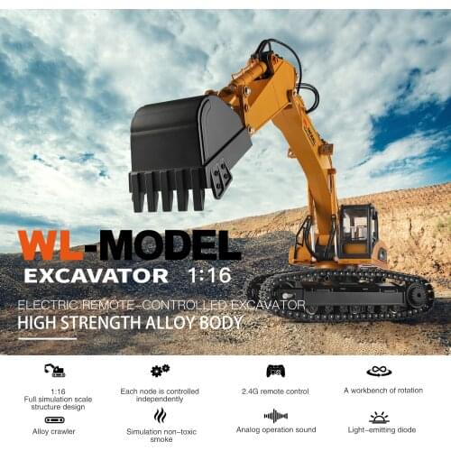 WLtoys XKS 16800 1:16 Electric Remote Control Excavator Truck RC Construction Tractor Light Sound Non-toxic Smoke RC Excavator