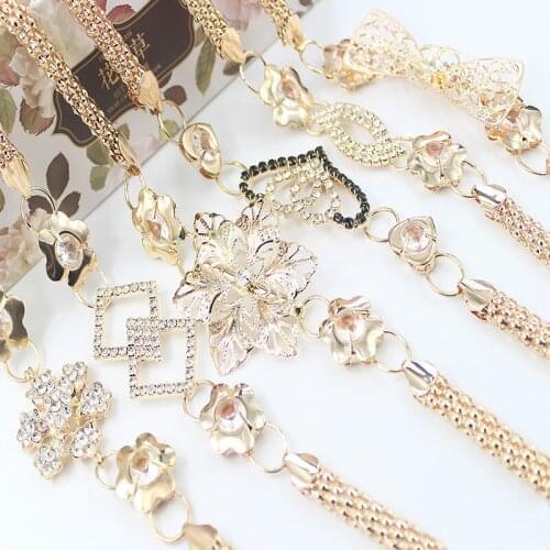 Flowers Gold Waist Chain Belt Woman Dress Accessories Fashion Ladies Luxury Crystal Diamond Metal Golden Belts