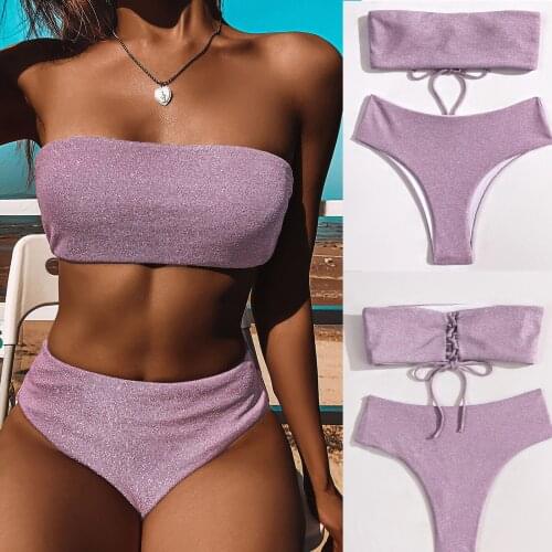 Women Solid Lace Bikini 2021 Halter push up swimwear women bathing suit Triangle swimming Swimsuit Beachwear Padded Swimwear new