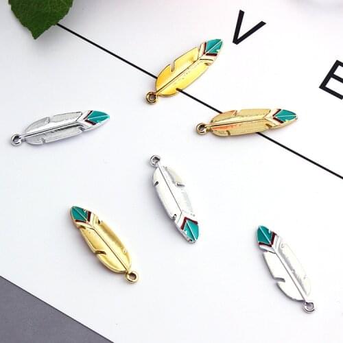 10pcs/lot Exquisite indian feather Enamel Charms for DIY Earring Jewelry Handmade Headwear accessories Finding XL741