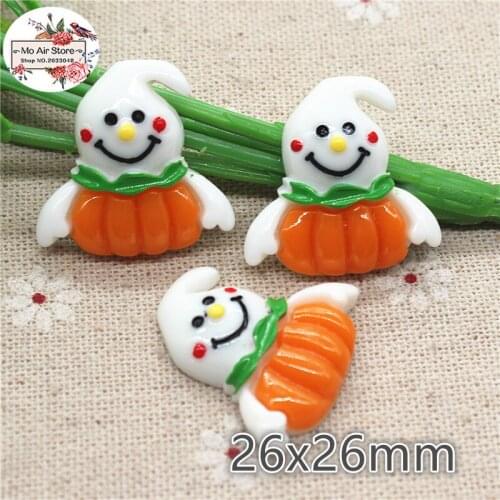 10pcs Resin halloween white pumpkin ghost flat back Cabochon Art Supply Decoration Charm Craft DIY hair bow center