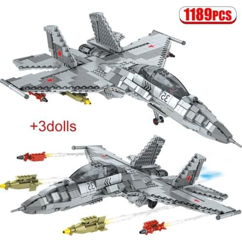 1189pcs City WW2 Military SU-35 Combat Aircraft Building Blocks Technical Weapons Missile Fighter Bricks Toys For Children Gift