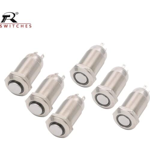 12mmwaterproof circular micro metal button switch power with lamp symbol self-locking flat/high-sided ring lamp small 5/12/ 24V