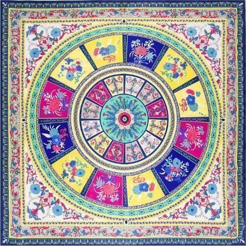 130cm*130cm New Arrival Brand Women Twill Silk Scarf Round Shape Flower Designs Scarf Large Square Scarves Femal Foulard