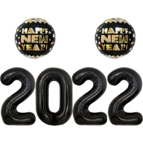 2022 Balloons for New Years Eve Decorations Large 40 Inch Happy New Years 2 Round Black Balloons New Years Eve Party Supplies