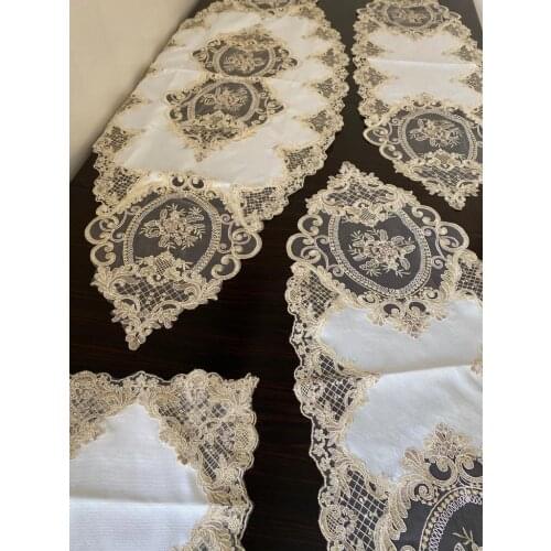 5 Parça Salon Takımı Linen Kumaş Fransız Dantelli