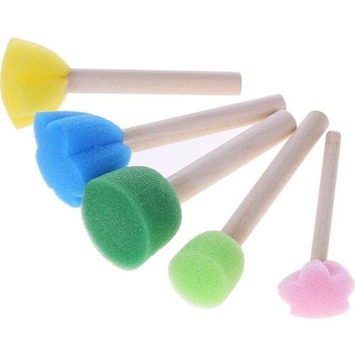 5pcs/set DIY Wooden Sponge Graffiti Painting Brushes for Kids Drawing Toys Kindergarten Early Educational Toys