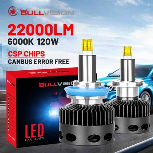 Bullvision 9005 LED Headlight 22000LM CSP Chips H7 H11 H1 D1S D2S D3S D4S D2H H8 H9 HB3 9006 HB4 6000K 120W High Power PTF Bulb