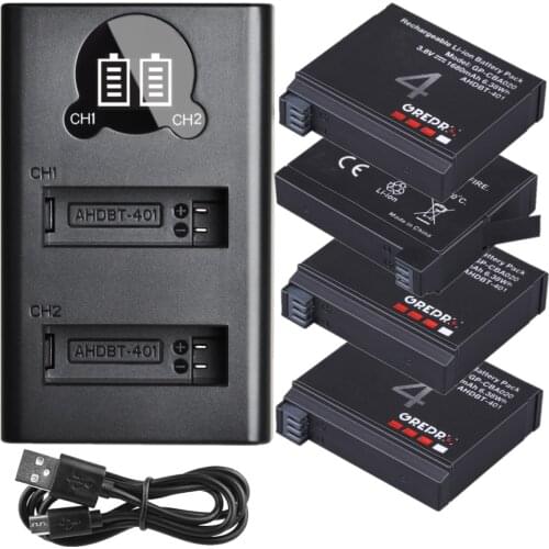 AHDBT-401 Charger and Battery Set for GoPro Hero 4 Silver, Hero 4 Black, Hero4 Action Camera Battery