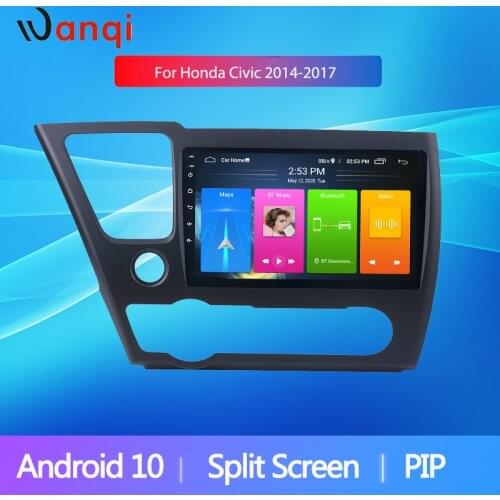 Wanqi 9 inch Split Screen Android10 Car Player Navigation for 2014-2017 Honda Civic Car Radio WIFI SWC Stereo Acessories no dvd