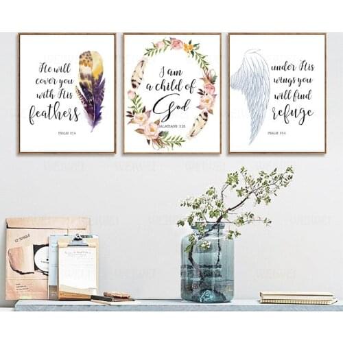 Bible Verses Quotes Posters Print Christian Wall Art Canvas Painting Watercolor Flowers Picture Home Wall Decor