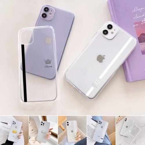 King queen couple Phone Case For iphone 12 11 mini x xs xr pro max 8 7 6s 6 5 5s 5c se plus Transparent soft