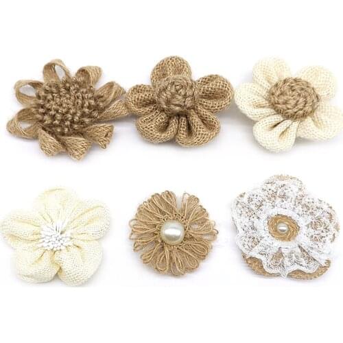 6pcs DIY Handmade Linen Flower Christmas Giving Decoration Flower For Shoes Hats Clothing Accessories Attachment