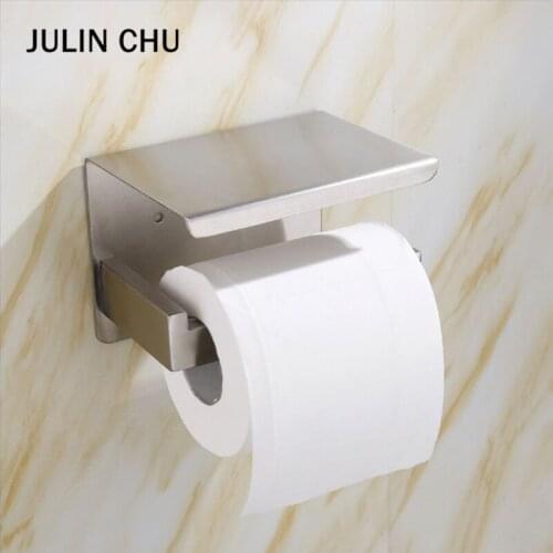 Toilet Paper Holder with Phone Shelf 304 Stainless Steel Wall Mounted WC Bathroom Kitchen Tissue Towel Roll Hanger Cover Sliver