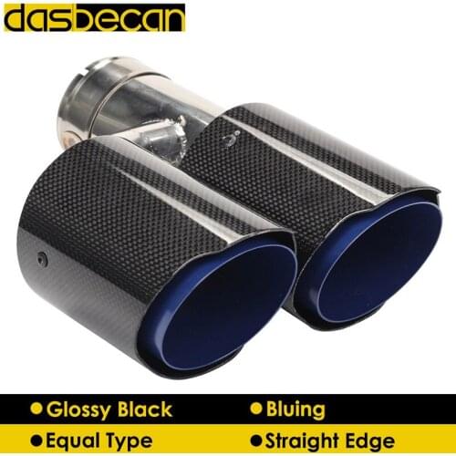 Desbecan Fiber Flat Side Left Side Grilled Blue Rolling Edge Carbon StainLess Tail Pipe Dual End Muffler Tips H Model Universal